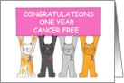 Congratulations One Year Cancer Free Cartoon Pink Ribbon Cats card