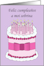 Happy Birthday Niece in Spanish Cartoon Cake and Candles card