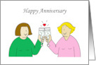 Happy Anniversary for Lesbian Couple Cartoon Ladies Celebrating card