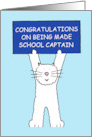 School Captain Congratulations Cartoon Cat Holding Up a Banner card