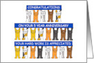 5 Year Work Anniversary Congratulations Cartoon Cats with Banners card