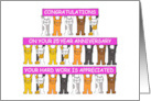 25 Year Work Anniversary Cartoon Cats Holding Banners card