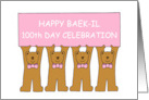 Happy Baek-il 100th Day Celebration for Baby Girl Cute Teddy Bears card