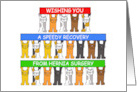 Speedy Recovery from Hernia Surgery Cartoon Cats Holding Banners card
