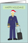 Airline Pilot Happy Holidays Pilot in Santa Hat and Uniform card