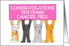 10 Years Cancer Free Congratulations Cartoon Cats with Pink Ribbons card