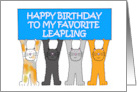 Leap Year Birthday for Leapling Cartoon Cats Holding a Bannner card