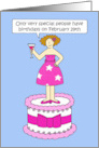 Leap Year February 29th Birthday Cartoon Lady Standing on a Cake card