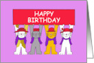 Lady In Red Hat Birthday Cartoon Cats in Red Hats and Purple Scarves card