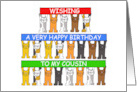 Happy Birthday Cousin Fun Cartoon Cats Holding Up Banners card
