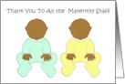 Thank you to Maternity Staff Twin African American Cartoon Babies card