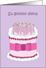 Lithuanian Happy Birthday Cartoon Cake and Candles card