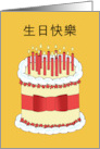 Happy Birthday in Cantonese Cake and Lit Candles card