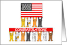 Election Congratulations Cartoon Cats and American flag card