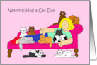 National Hug a Cat Day June 4th Cartoon Lady with Many Cats card