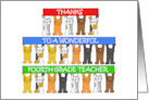 Thanks to 4th Grade Teacher Cute Cartoon Cats Holding Banners Up card