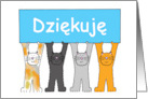 Thanks in Polish Dziekuje Cartoon Cats Holding Up a Banner card