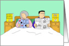 50th Wedding Anniversary Cartoon Couple in Bed Bridge and Newspaper card