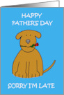 Late Father’s Day Cute Cartoon Brown Puppy with a Rose card