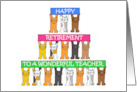 Happy Retirement Teacher Cute Cartoon Cats Holding Up Banners card