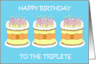 Happy Birthday Triplets Three Identical Cute Cakes with Candles card