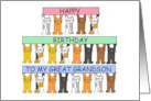 Great Grandson Happy Birthday Cartoon Cats Holding Up Banners card