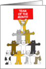 Team of the Month Congratulations Cartoon Cats Holding a Sign Up card