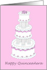 Happy Quinceanera Pretty Pink and White Three Tiered Cake card