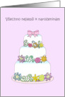 Happy Birthday in Czech Pretty Decorated Multi Tiered Cake card