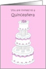 Quinceanera Invitation Pretty Pink and White Stylish Cake card