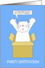 Surprise Party Invitation Cartoon Cat Jumping Out of a Box card