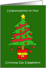 Christmas Day Engagement Congratulations, Festive tree with Hearts. card