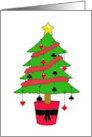Card Game Christmas Tree with Heart Clubs Spades & Diamond Baubles card