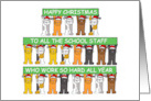 Happy Christmas to School Staff Cartoon Cats Wearing Santa Claus Hats card
