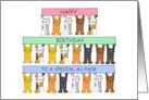 Happy Birthday Au Pair Cartoon Cats Standing Holding Banners card