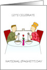 National Spaghetti Day January 4th Romantic Cartoon Couple Eating card