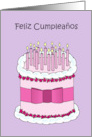 Happy Birthday in Spanish Cartoon Cake and Lit Candles card