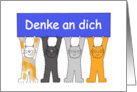 German Thinking of You Denke an Dich Cartoon Cats Holding a Banner card