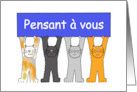 Thinking of You in French Pensant  Vous Cartoon Cats with a Banner card