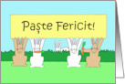 Romanian Happy Easter Cartoon Bunnies with Carrots in a Field card