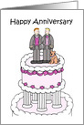 Happy Anniversary Gay Male Couple on a Cake With a Cartoon Dog. card