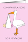 Congratulations New Aunt Cartoon Baby Girl and Stork card