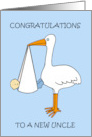 Congratulations New Uncle Cute Baby Boy and Cartoon Stork card