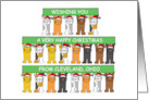 Happy Christmas from Cleveland Ohio Cartoon Cats in Santa Hats card