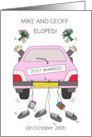 Gay Male Couple Elopement Announcement Cartoon Car card