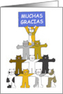 Thank you in Spanish Muchas Gracias Cartoon Cats with a Banner card
