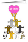 Je t’aime I Love You in French Cartoon Cats Holding a Heart card