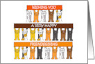 Happy Friendsgiving Cartoon Cats Holding Up Autumnal Banners card