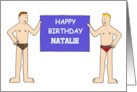 Almost Naked Cartoon Men Fun Birthday to Personalize Any Name card