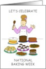 National Baking Week October Cartoon Lady with Cakes card